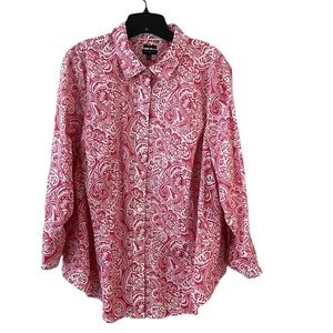 Talbots Paisley Pink/White Women’s ButtonDown Long Sleeve Blouse Sz 20W Like New